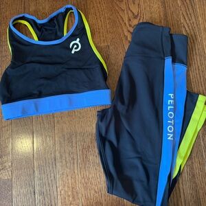 Size small Peloton athletic set bra and leggings color block black yellow blue